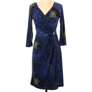 Apt. 9 faux wrap cocktail midi dress surplice v neck crop sleeve blue women's M